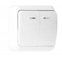 SmartBuy "Юпитер" выключатель 2-кл. о/у белый с индик. SBE-03w-10-SW2-1